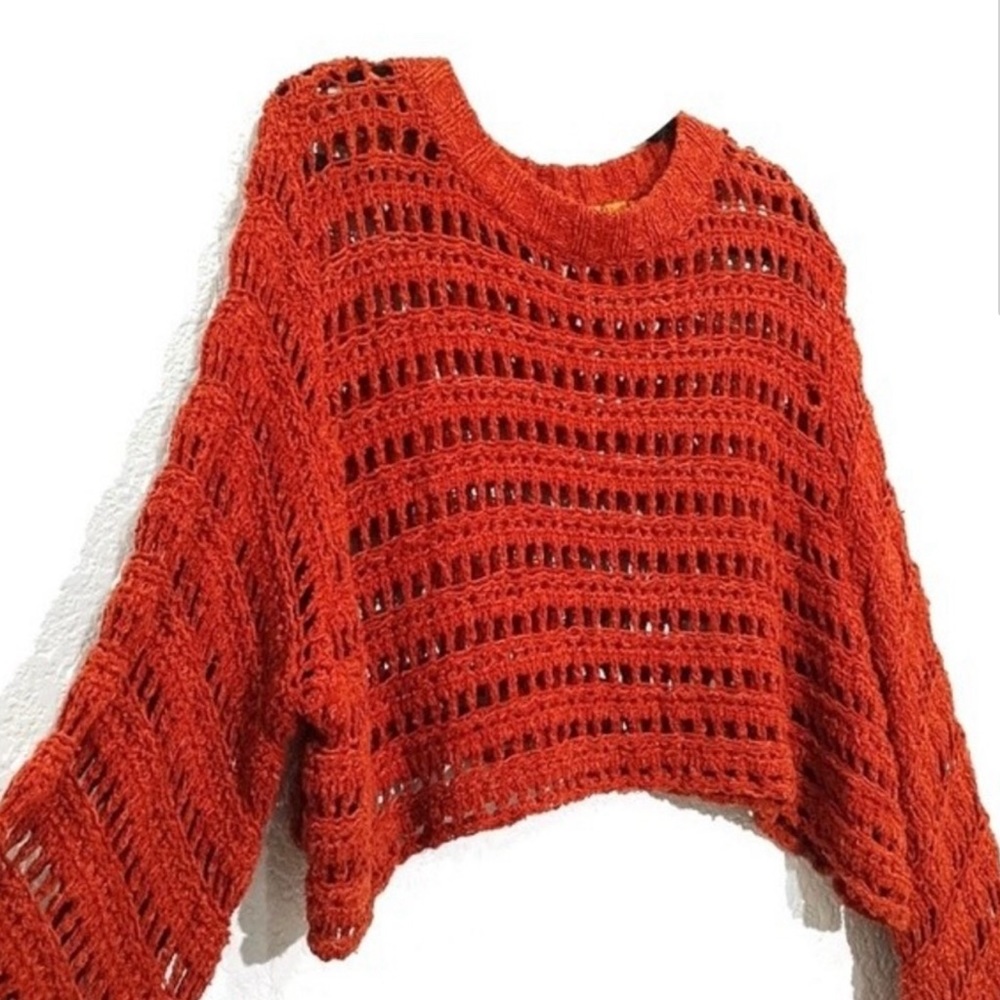 Free People Caught Up Crotchet Sweater in Terracotta S